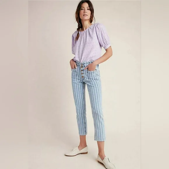 Anthropologie Pilcro Acid Washed High Rise Striped Jeans Size 25 - Picture 1 of 9